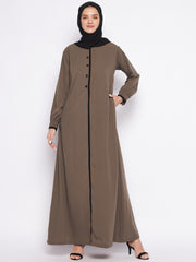 Oat Color Piping Design Abaya for women with Black Georgette Scarf