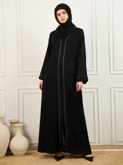 Black Solid Luxury Handworked Abaya Burqa with Matching Georgette Hijab