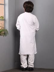 Embroidered Solid White Kurta Pajama Set For Kids Boys