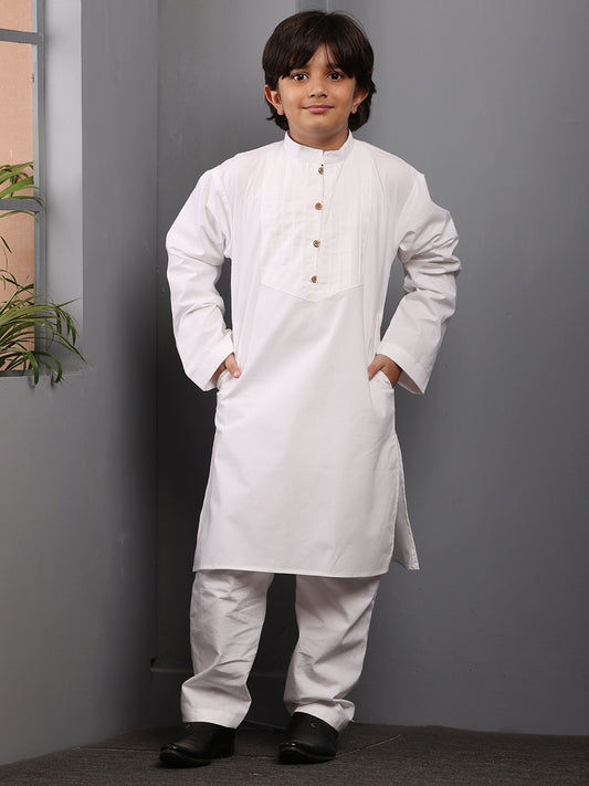 White Solid Kids Boy's Kurta Pajama Set