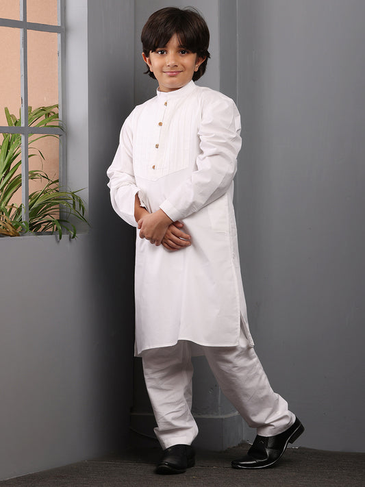 White Solid Kids Boy's Kurta Pajama Set