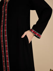 Modest Embroidered Front Open Black Abaya with Matching Hijab