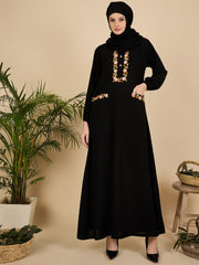 Modest Embroidered Black Abaya Burqa with Matching Hijab