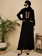 Modest Embroidered Black Abaya Burqa with Matching Hijab