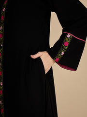 Front Open Modest Embroidered Abaya Burqa with Black Hijab