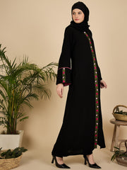 Front Open Modest Embroidered Abaya Burqa with Black Hijab