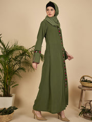 Embroidered Modest Jade Green Abaya with Matching Hijab