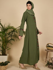 Embroidered Modest Jade Green Abaya with Matching Hijab