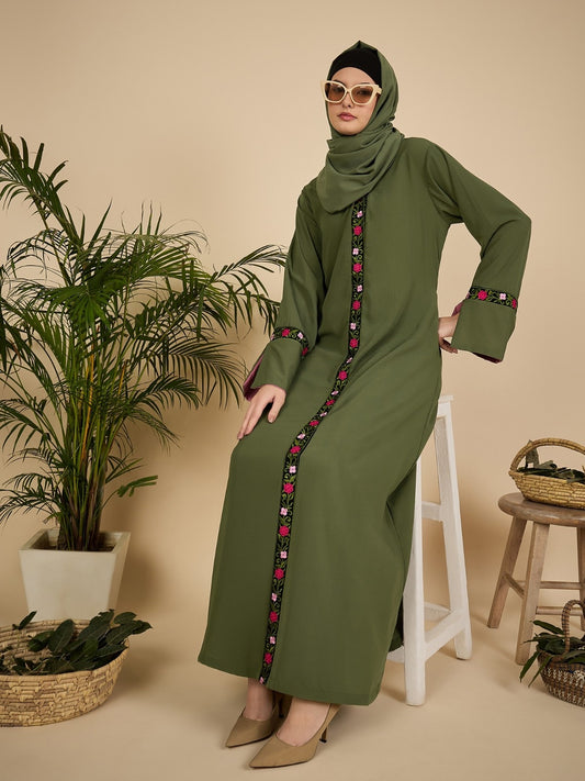 Embroidered Modest Jade Green Abaya with Matching Hijab