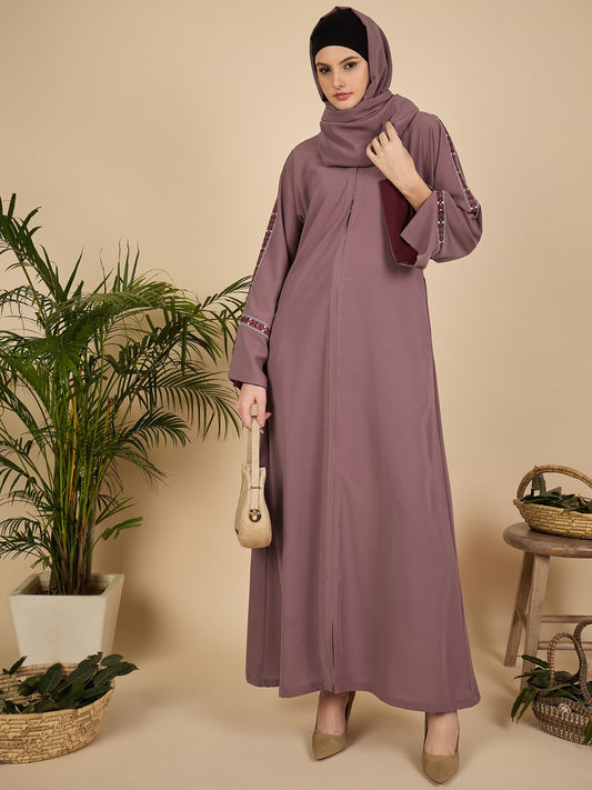 Embroidered Modest Pink Abaya Burqa with Matching Hijab