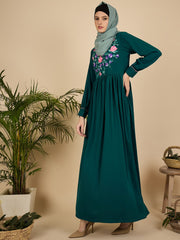 Embroidered Modest Green Abaya Burqa with Matching Hijab