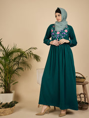Embroidered Modest Green Abaya Burqa with Matching Hijab