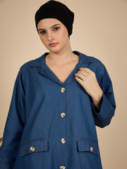 Front Open Modest Denim Abaya Burqa for Women with Georgette Hijab