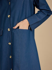 Front Open Modest Denim Abaya Burqa for Women with Georgette Hijab