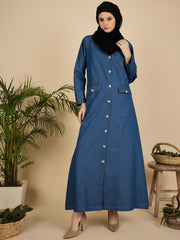Front Open Modest Denim Abaya Burqa for Women with Georgette Hijab