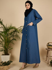 Front Open Modest Denim Abaya Burqa for Women with Georgette Hijab