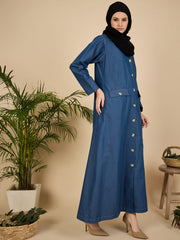 Front Open Modest Denim Abaya Burqa for Women with Georgette Hijab