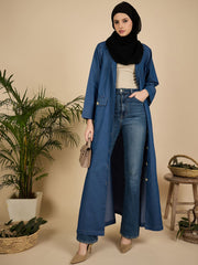 Front Open Modest Denim Abaya Burqa for Women with Georgette Hijab