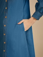 Blue Solid Modest Women Denim Abaya Burqa with Black Georgette Hijab