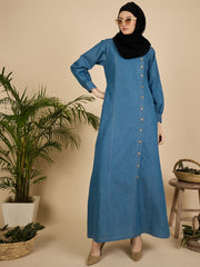 Blue Solid Modest Women Denim Abaya Burqa with Black Georgette Hijab