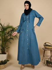 Front Open Modest Hoodie Denim Abaya Burqa for Women