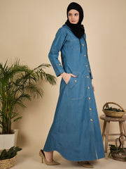 Front Open Modest Hoodie Denim Abaya Burqa for Women
