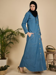 Front Open Modest Hoodie Denim Abaya Burqa for Women