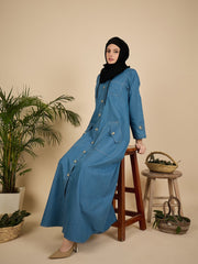 Front Open Modest Hoodie Denim Abaya Burqa for Women