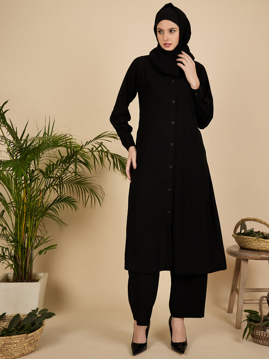 Front Open Black Co-Ord Set for Women