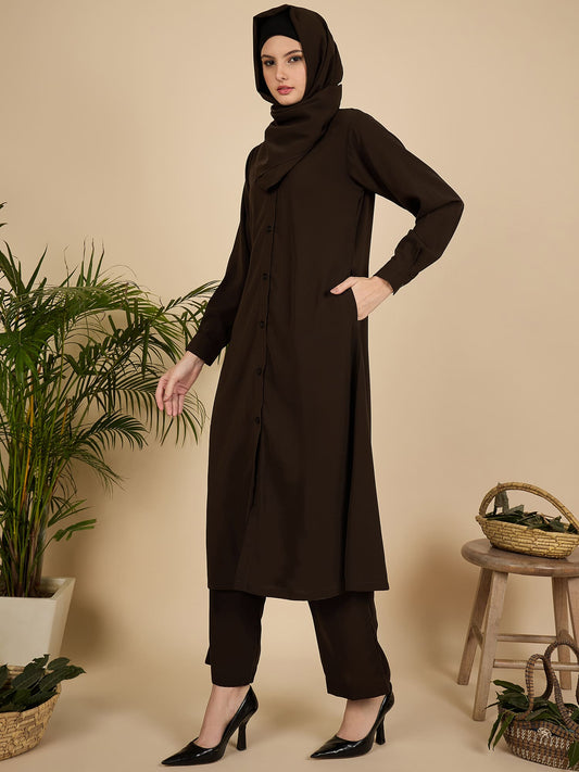 Front Open Brown Co-Ord Set for Women