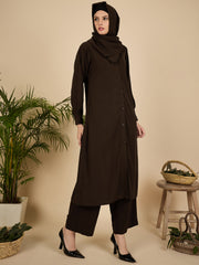 Front Open Brown Co-Ord Set for Women