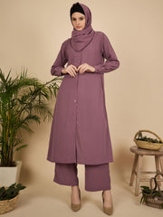 Front Open Puce Pink Co-Ord Set for Women