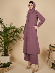 Front Open Puce Pink Co-Ord Set for Women