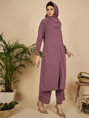 Front Open Puce Pink Co-Ord Set for Women