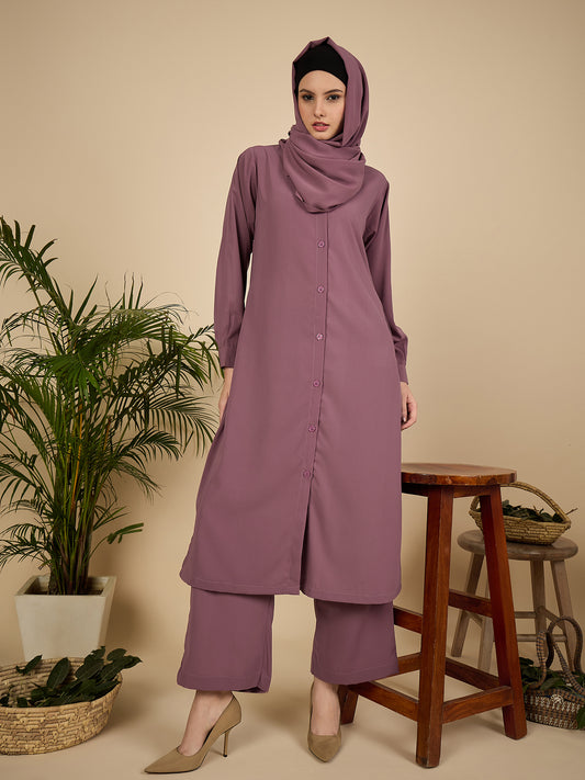 Front Open Puce Pink Co-Ord Set for Women