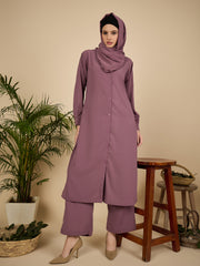 Front Open Puce Pink Co-Ord Set for Women