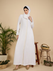Embroidered White Front Open Modest Abaya with matching scarf