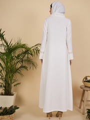Embroidered White Front Open Modest Abaya with matching scarf