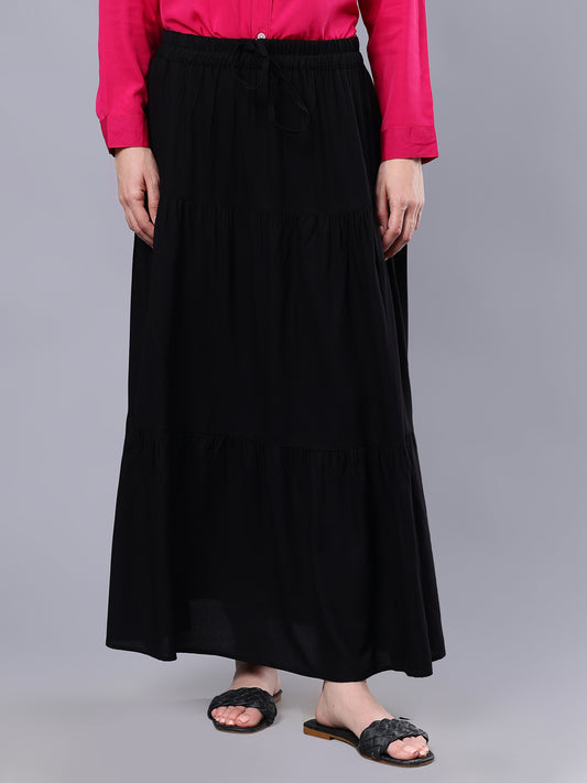 Black Solid Maxi Casual Skirt For Girls & Women