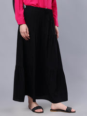 Black Solid Maxi Casual Skirt For Girls & Women