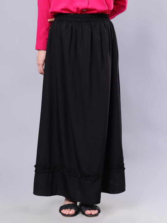 Black Solid Casual Skirt For Girls & Women