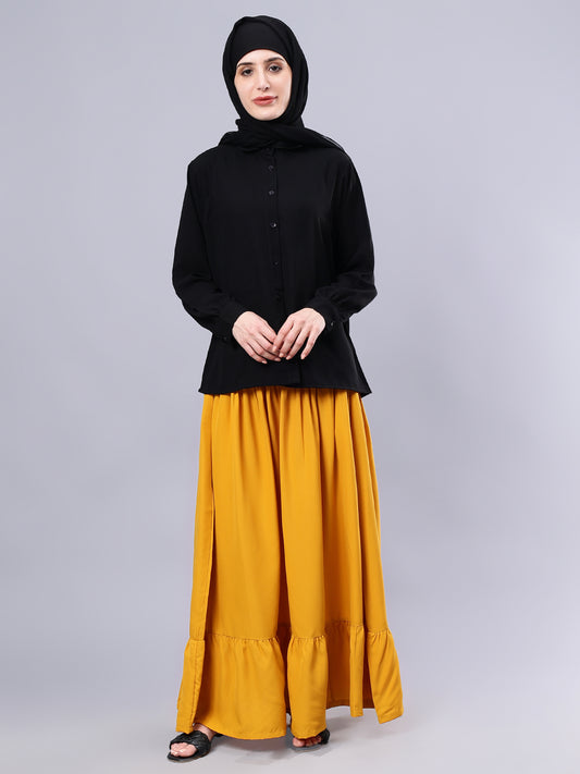 Mustard Solid Casual Maxi Skirt For Girls & Women