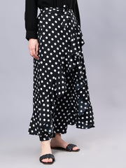 Black and White Polka Printed Skirt With Attached Trouser