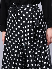 Black and White Polka Printed Skirt With Attached Trouser