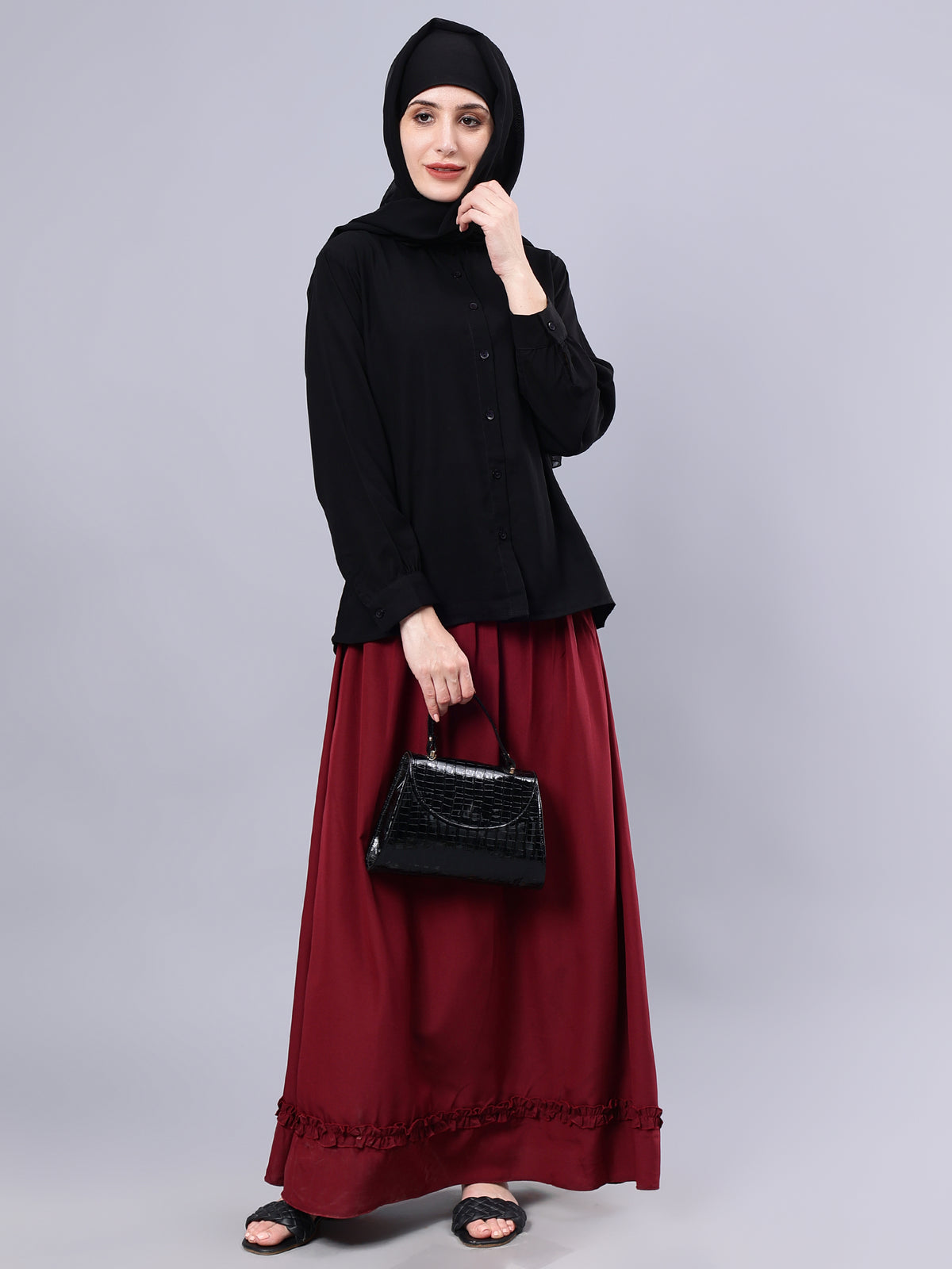 Maroon Solid Maxi Skirt For Girls & Women