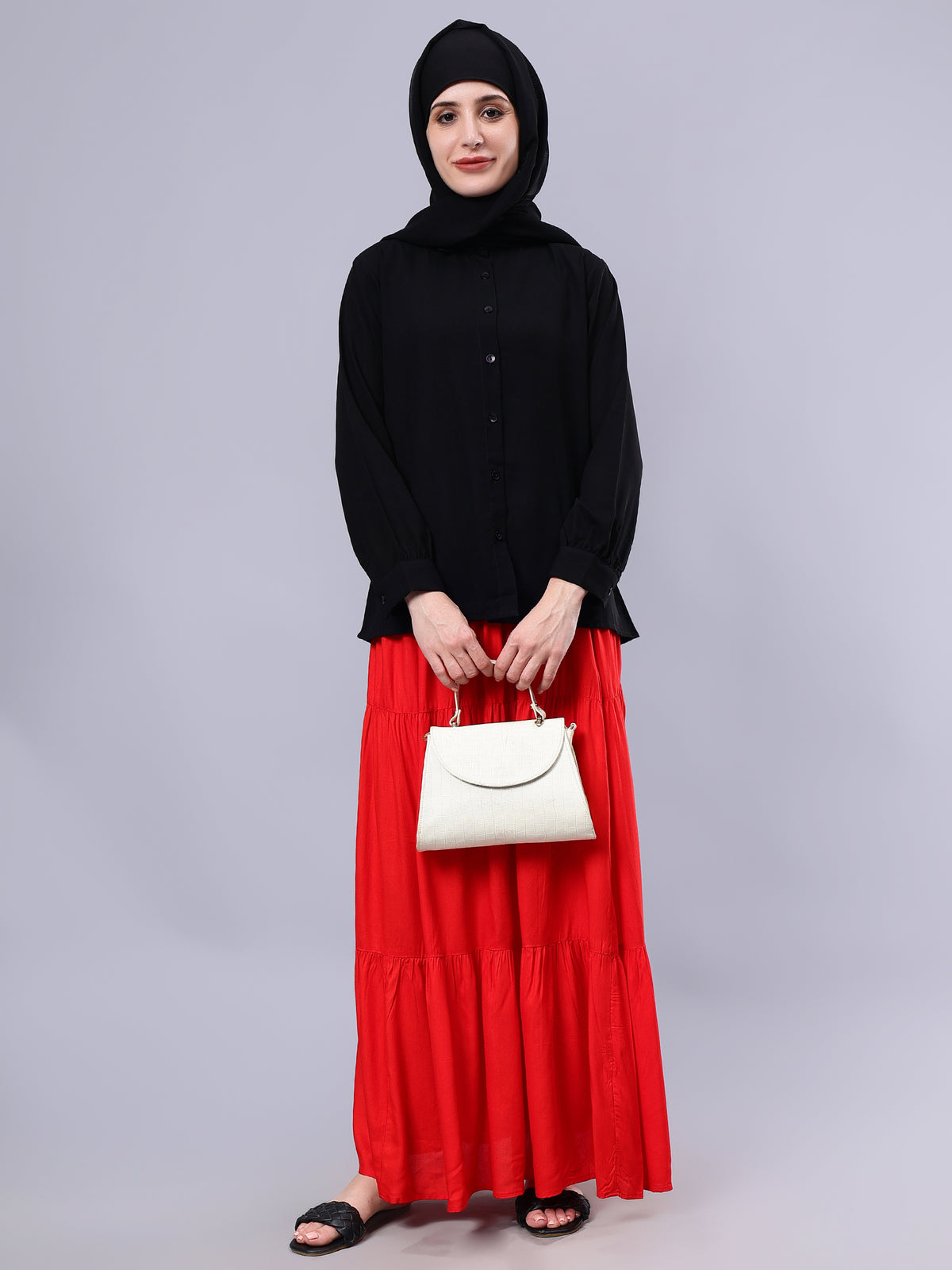 Red Solid Maxi Casual Skirt For Girls & Women