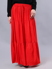 Red Solid Maxi Casual Skirt For Girls & Women