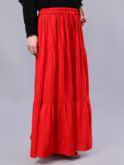 Red Solid Maxi Casual Skirt For Girls & Women