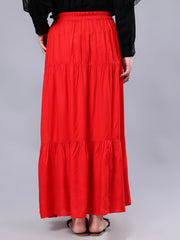 Red Solid Maxi Casual Skirt For Girls & Women