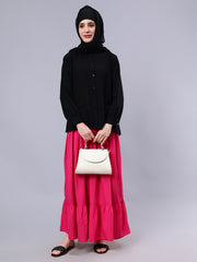 Pink Solid Casual Maxi Skirt For Girls & Women